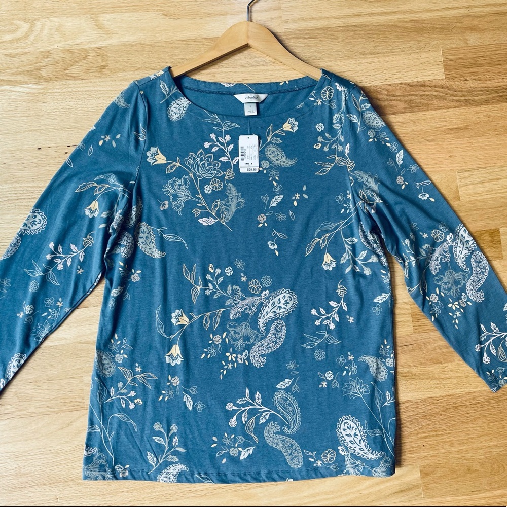 CJ Banks Blue Floral Lightweight 3/4 Sleeve Top Size X / 14W NWT